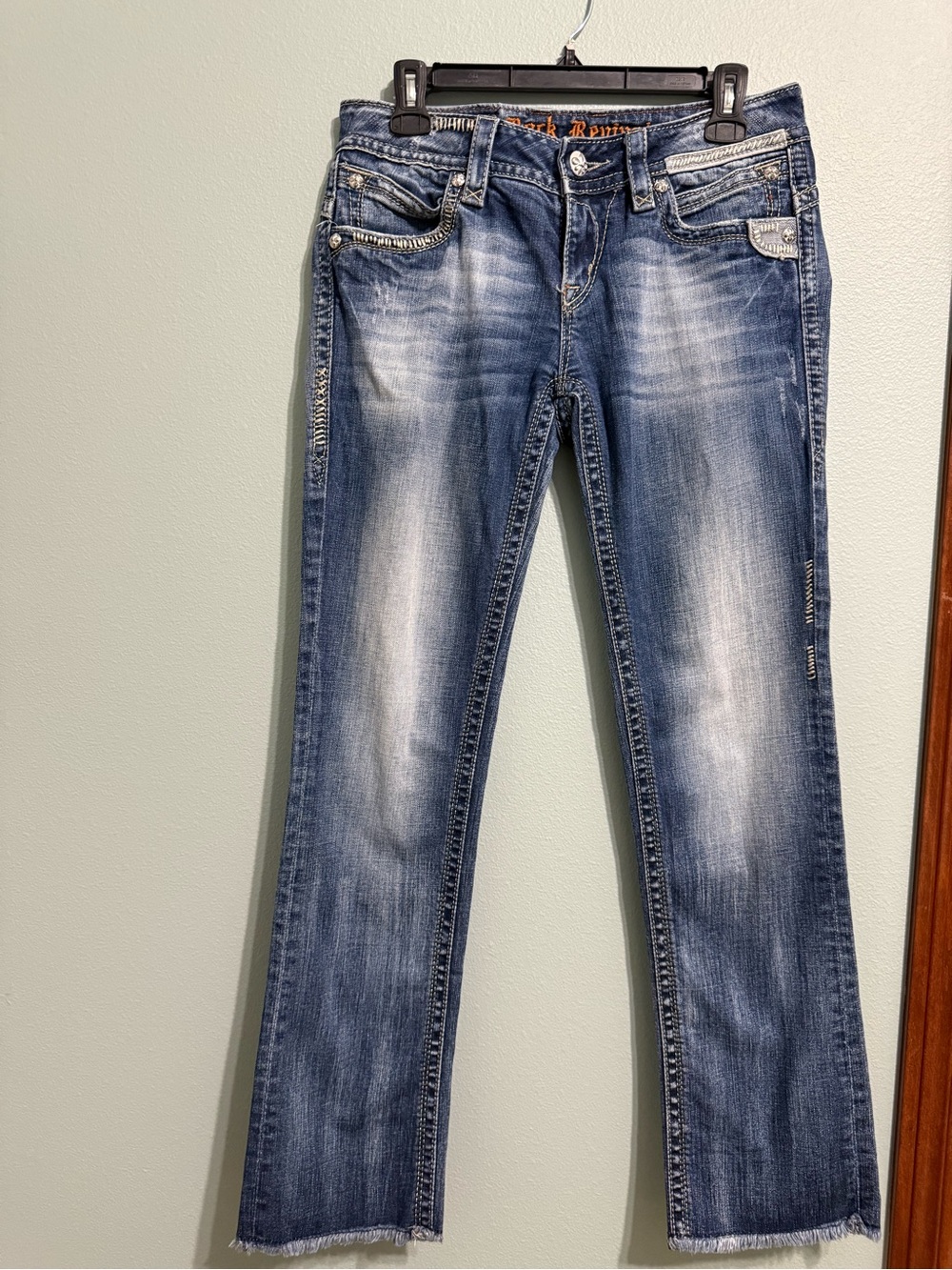Rock Revival Women's Faded Blue Straight-Leg Jeans Raw Hem Size 29/Inseam 31